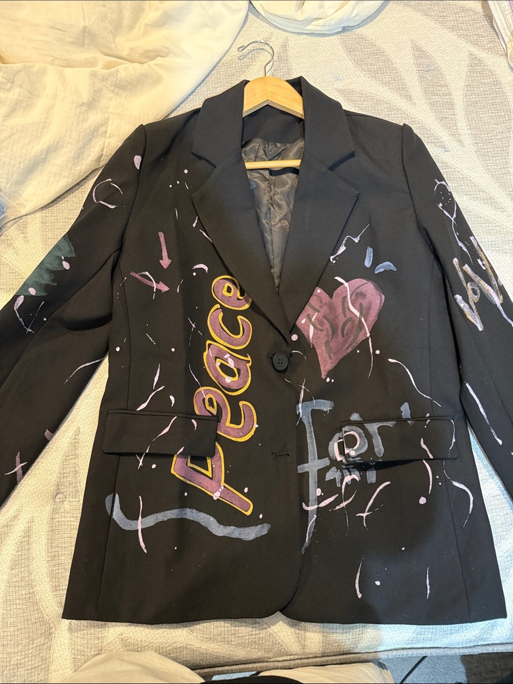 Kelly Obi Handmade Oversized Black Painted Blazer  - Size XL
